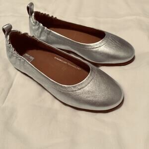 FitFlop Allegro Women's 5 Silver Comfort Ballerina Slip On Ballet Flats Shoes
